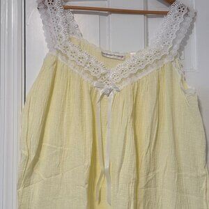 NIP Vintage 90's Women's XL Victoria's Secret Yellow Gauze Nightgown Eyelet Lace